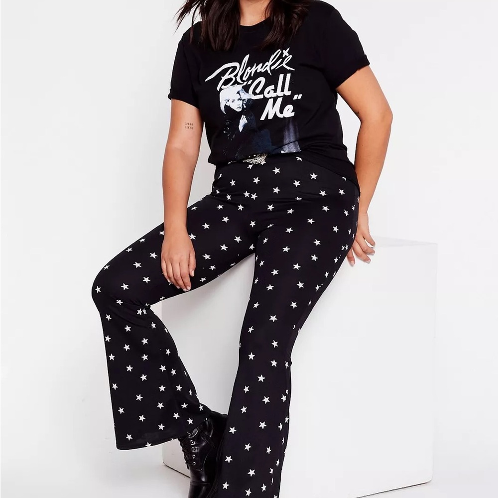 NASTY GAL Black Star Print Women's Flare Pants